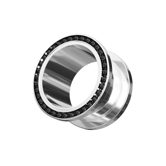 316L Surgical Steel With Black Ball Edge Top Flesh Tunnel - Monster Piercing