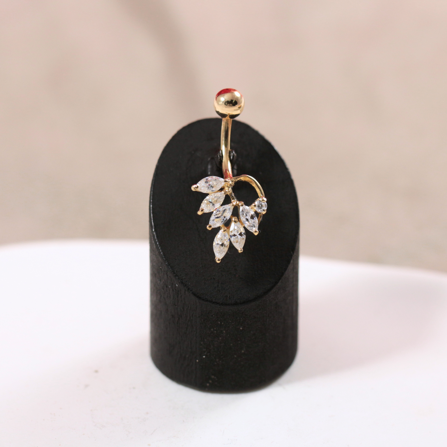 14K Gold Jewelled Leaf Belly Ring - Monster Piercing
