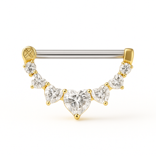 316L Surgical Steel Jewelled Heart Nipple Clicker Ring