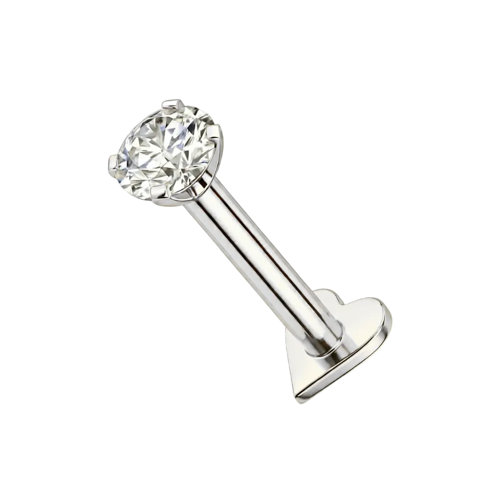 925 Sterling Silver Round CZ Jewelled Internally Threaded top with Heart Base Labret
