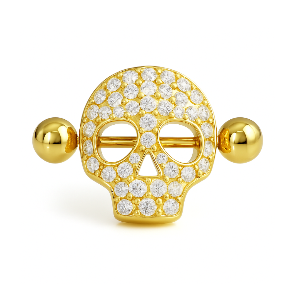 316L Surgical Steel Jewelled Skull Nipple Bar