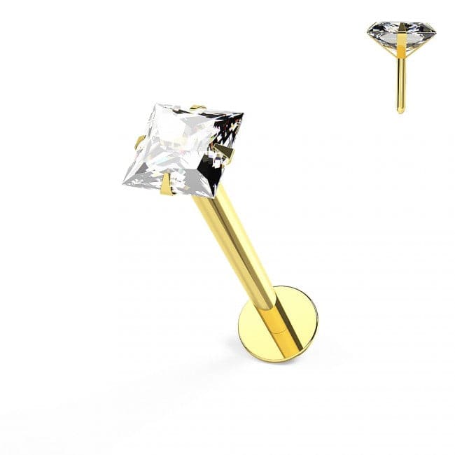 9K Gold Cubic Zirconia Jewelled Flatback Stud - Monster Piercing
