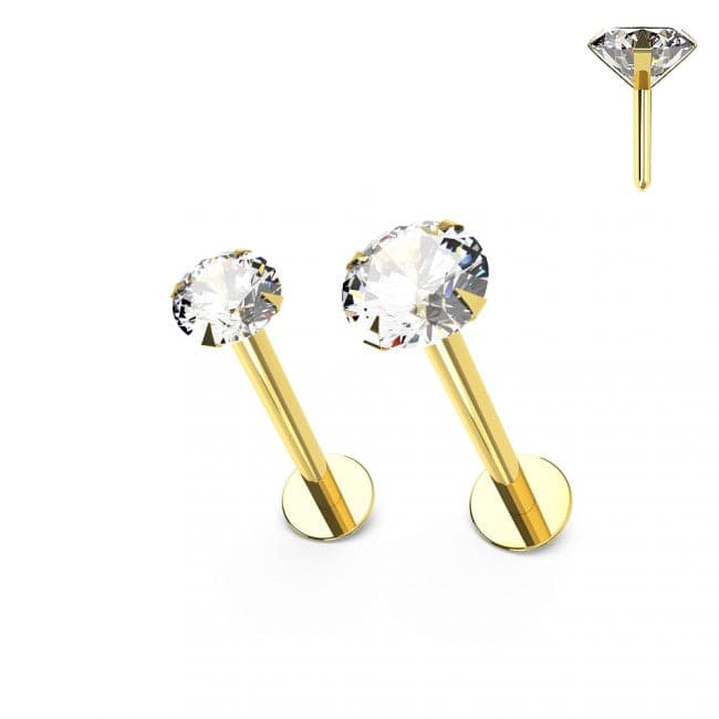 9K Gold CZ Stone Top Internal Push Fit Stud - Monster Piercing