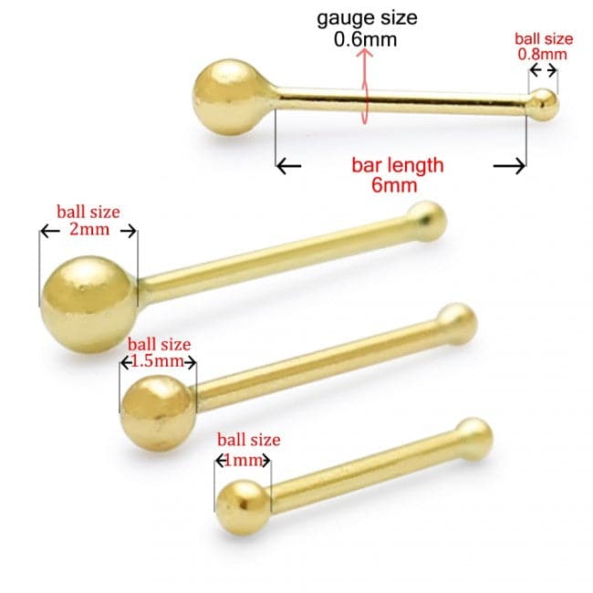 9K Gold Plain Bead Ball Top Nose Bone Stud - Monster Piercing