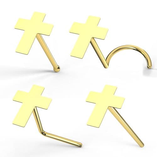 9K Gold Plain Cross Nose Studs - Monster Piercing