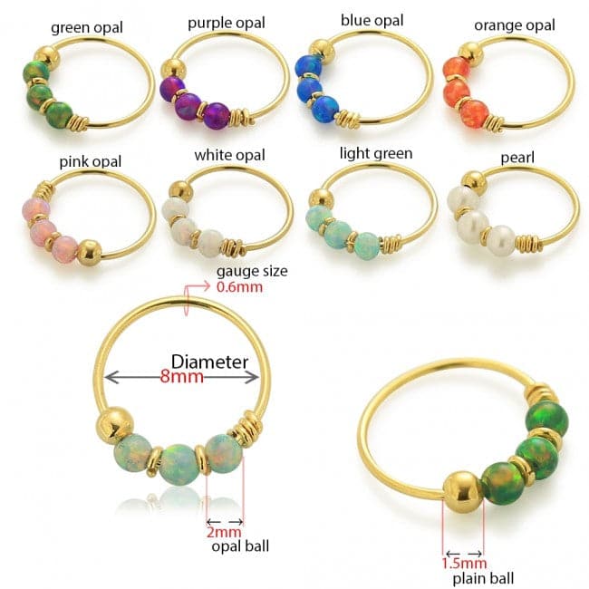 9K Gold Opal Hoop Nose Ring - Monster Piercing