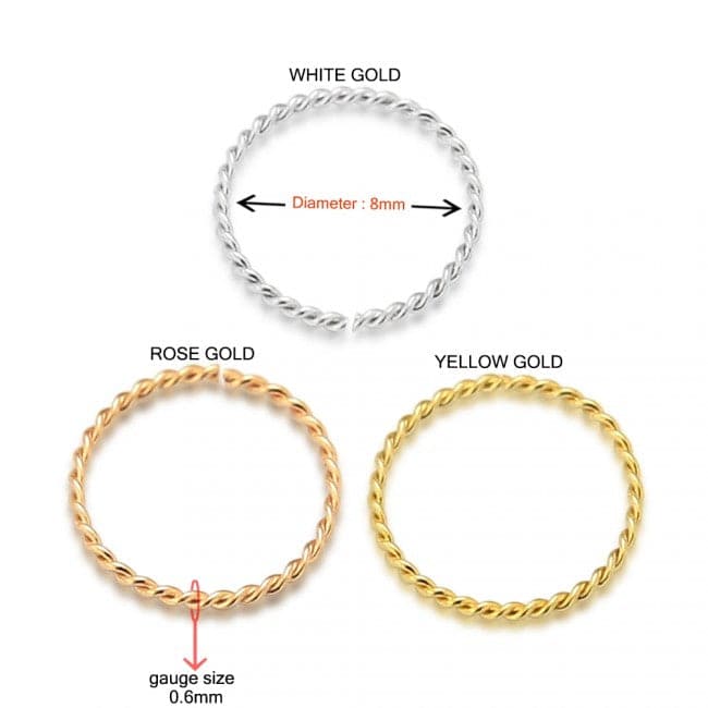 9K Gold Continuous Twister Hoop Nose Ring - Monster Piercing