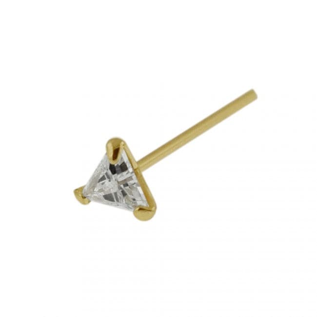 9K Gold Straight End Triangle Jewelled Nose Stud - Monster Piercing