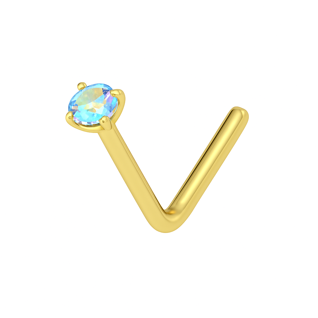 9K Gold L-Bend Crystal Nose Stud - Monster Piercing