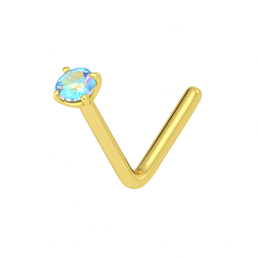 9K Gold L-Bend Crystal Nose Stud - Monster Piercing