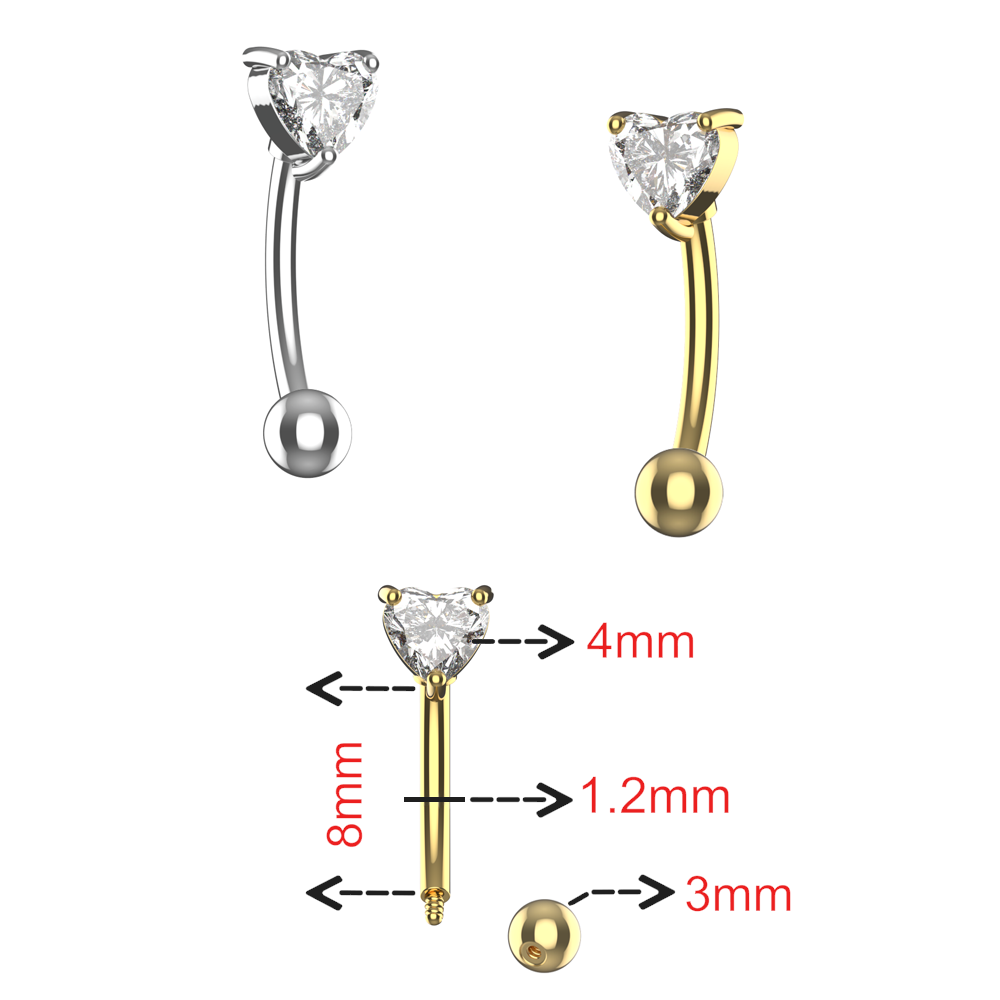 316L Surgical Steel Heart Jewelled Eyebrow Banana Ring - Monster Piercing