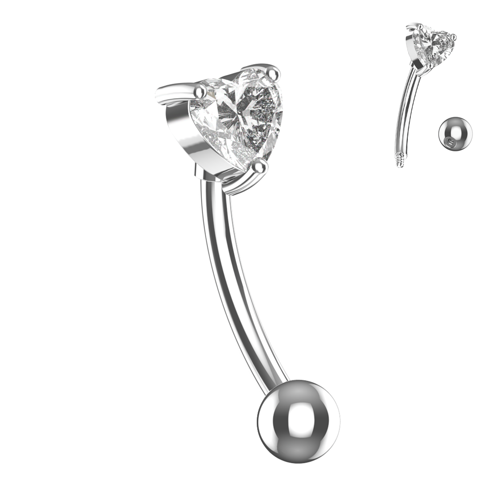 316L Surgical Steel Heart Jewelled Eyebrow Banana Ring - Monster Piercing