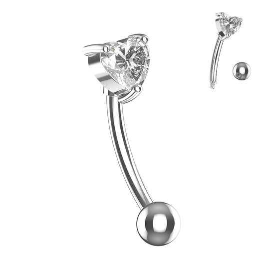 316L Surgical Steel Heart Jewelled Eyebrow Banana Ring - Monster Piercing