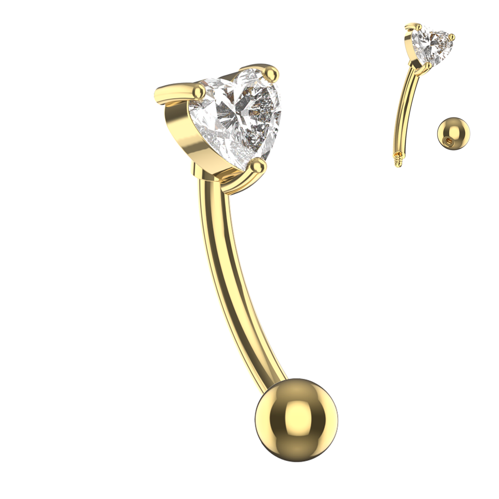 316L Surgical Steel Heart Jewelled Eyebrow Banana Ring - Monster Piercing