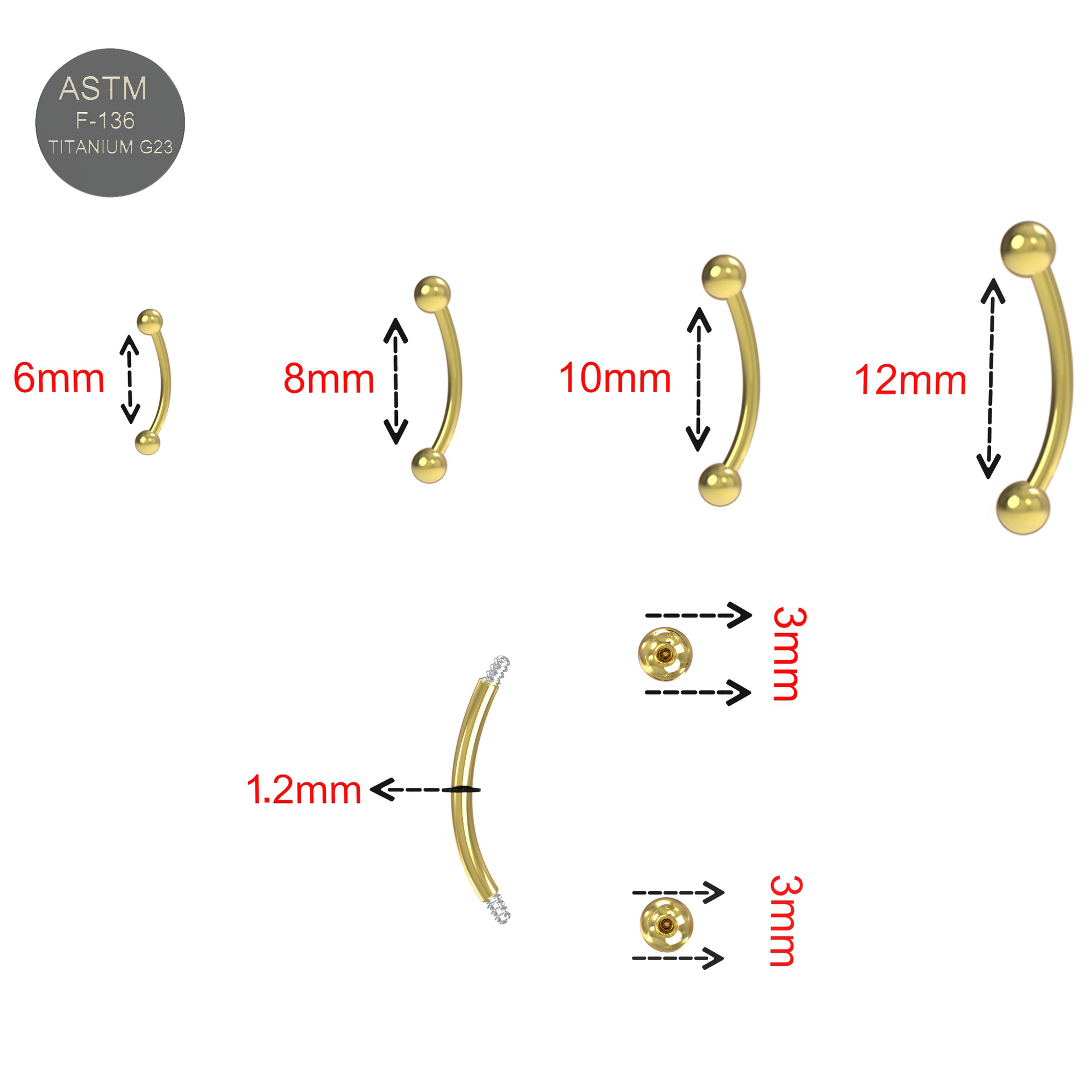 G23 Titanium Plain Eyebrow Bar With Ball - Monster Piercing