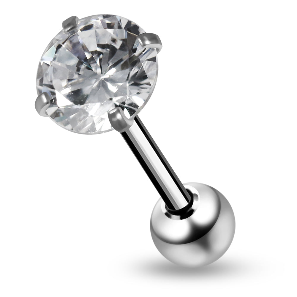 316L Surgical Steel Round Shape Cubic Zirconia Jewelled Tongue Bar - Monster Piercing