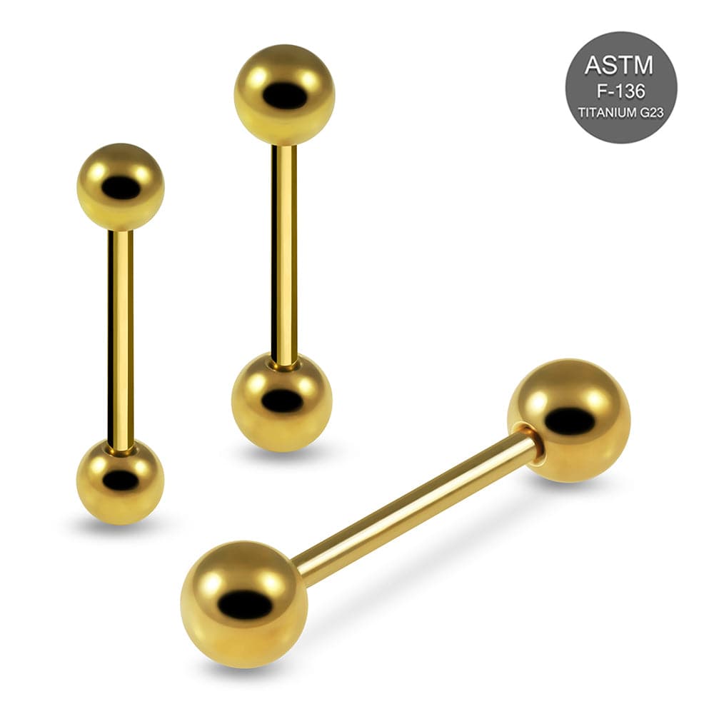 G23 Titanium Gold Anodised Straight Tongue Barbell with Ball - Monster Piercing