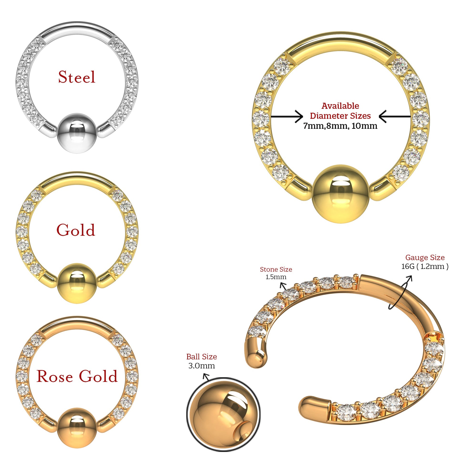 G23 Titanium Cubic Zirconia Studded BCR - Monster Piercing