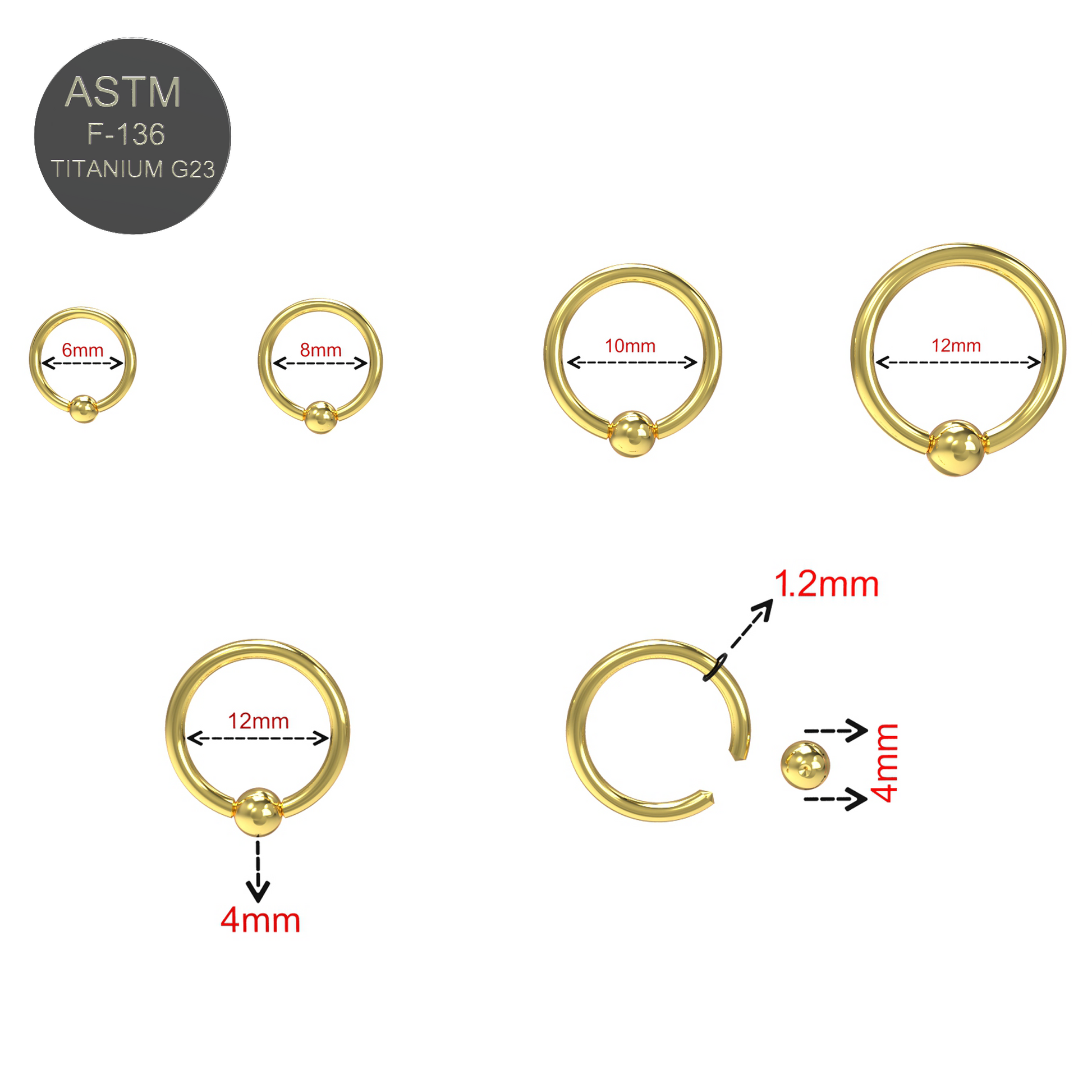 G23 Titanium Gold Anodised Captive Bead Ring - Monster Piercing