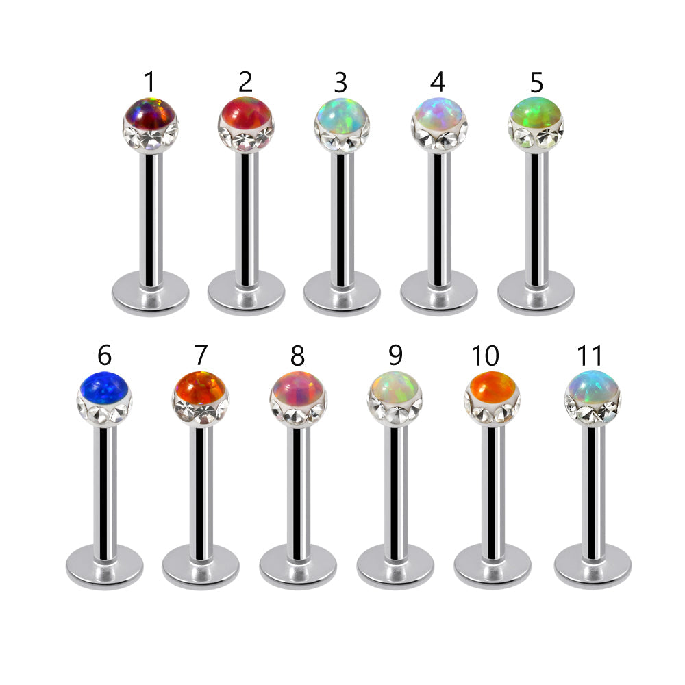316L Surgical Steel CZ and Epoxy Ball with Opal Jewelled Labret Stud - Monster Piercing