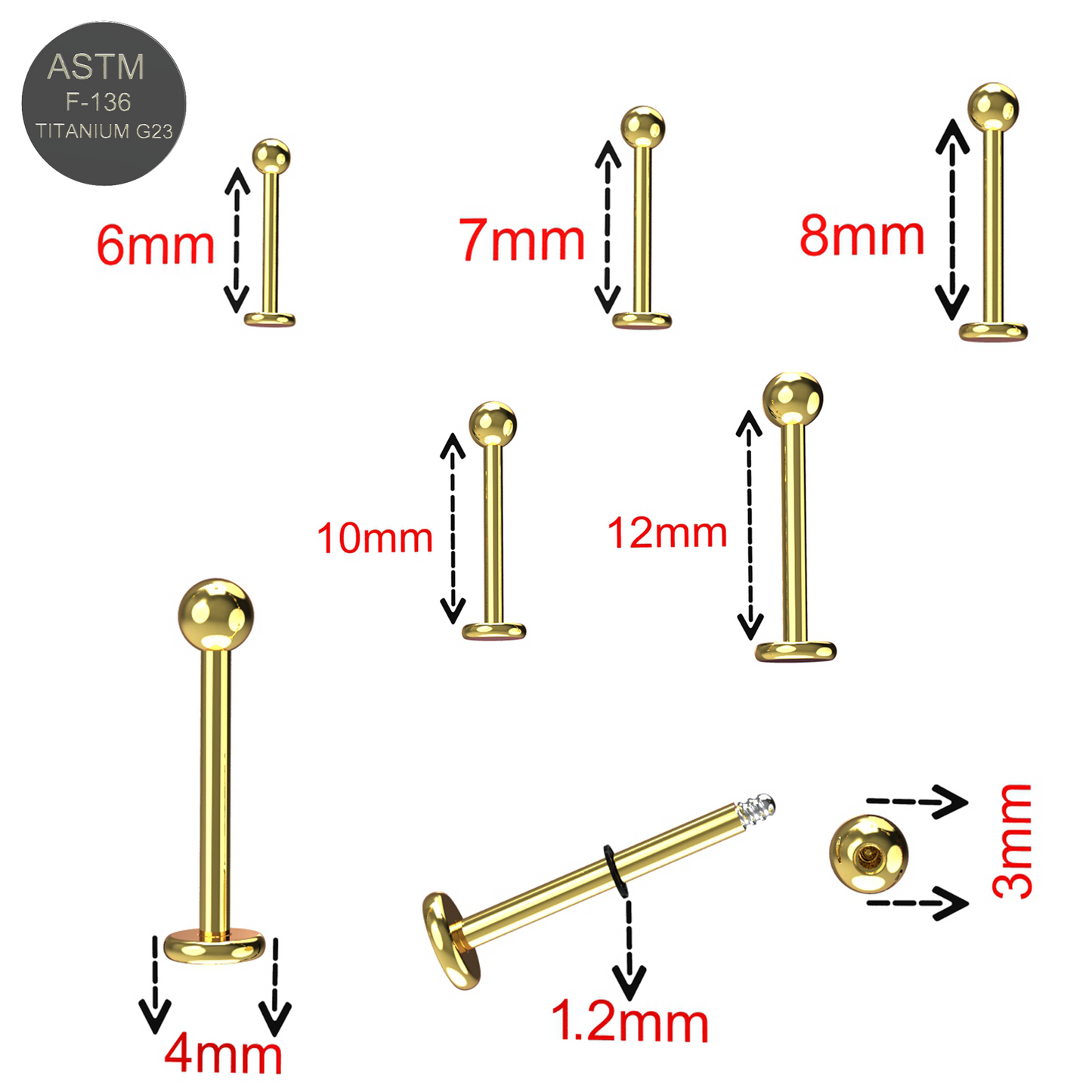 G23 Titanium Labret Bar with Plain Ball - Monster Piercing