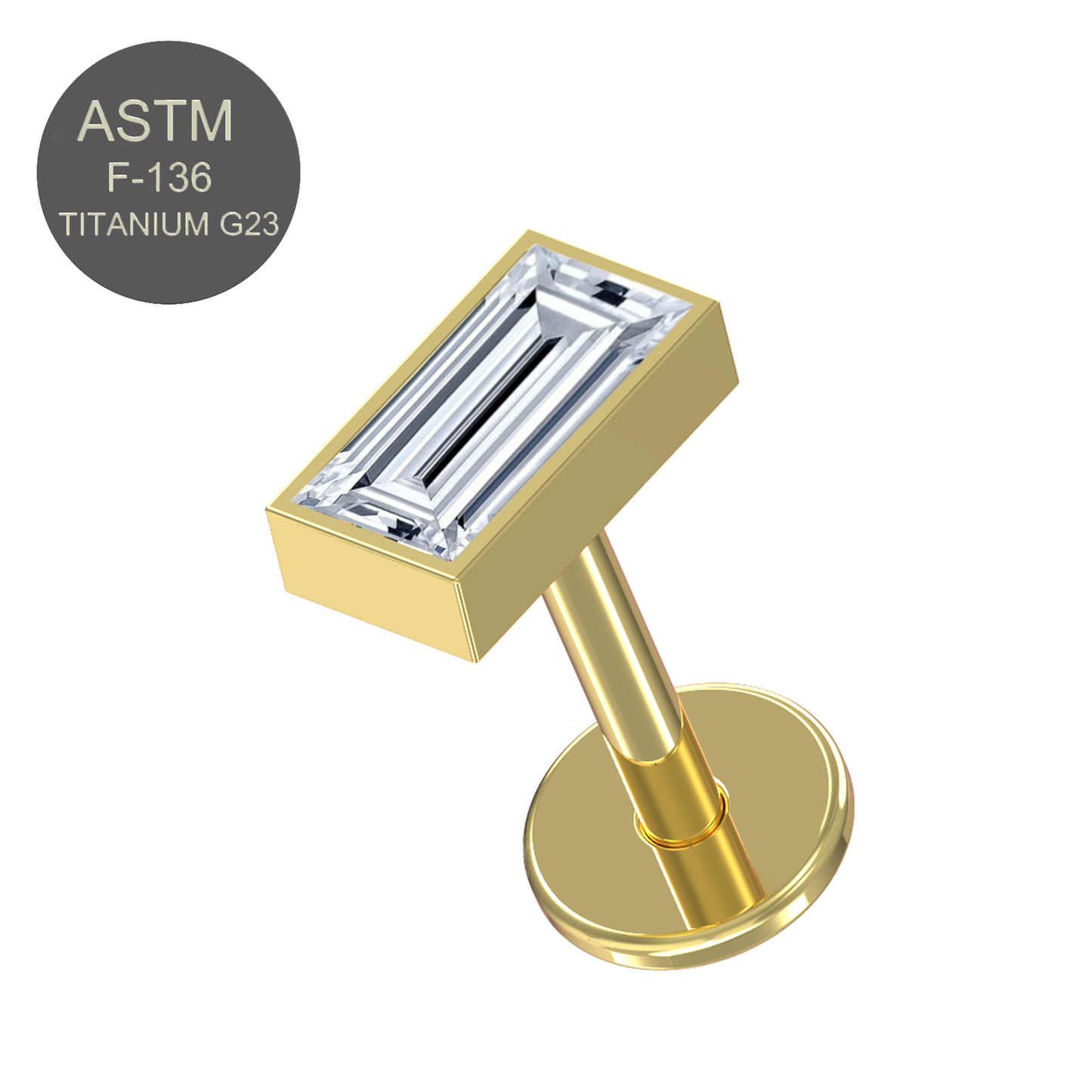 G23 Titanium Baguette CZ Jewelled Push-Fit Flatback Stud - Monster Piercing