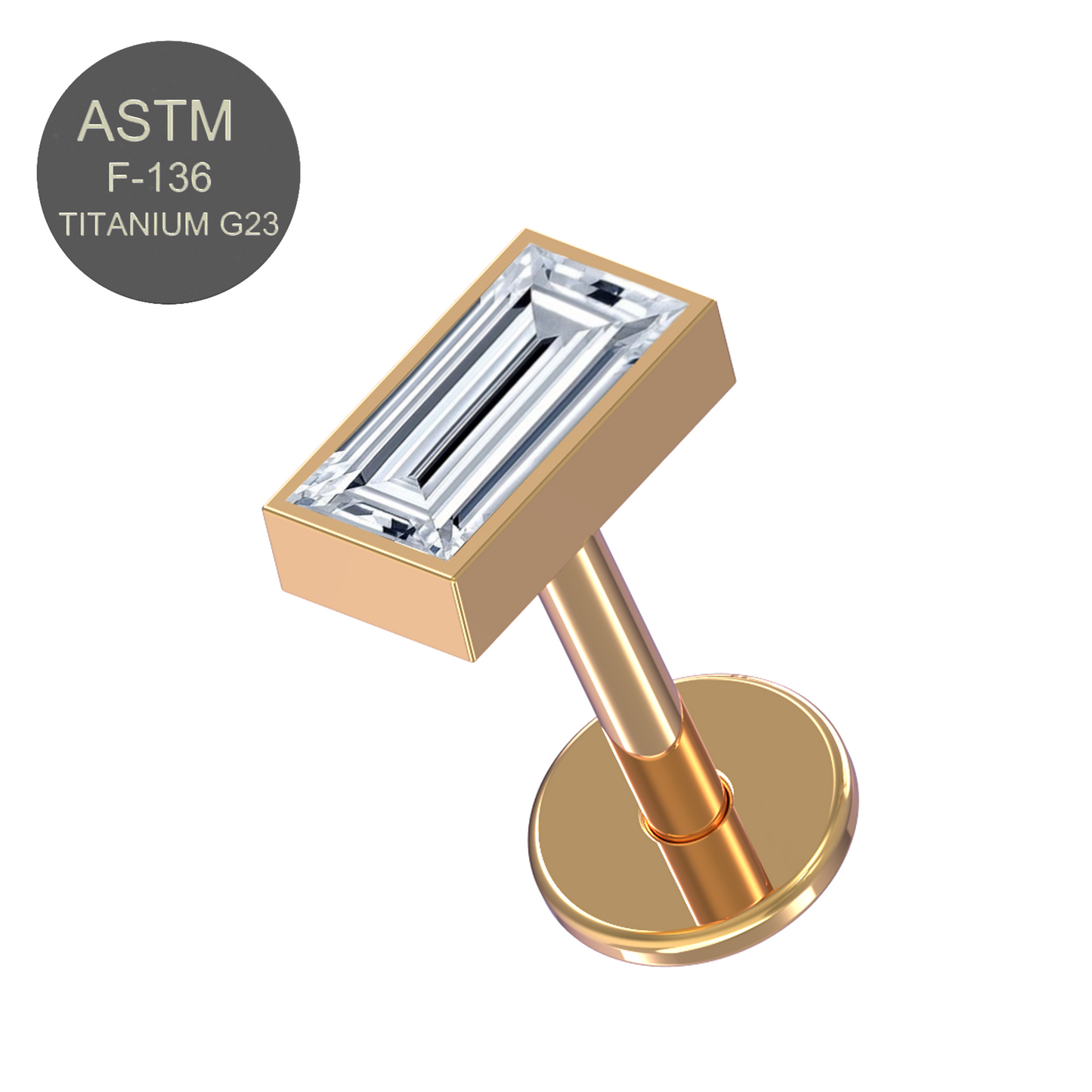 G23 Titanium Baguette CZ Jewelled Push-Fit Flatback Stud - Monster Piercing