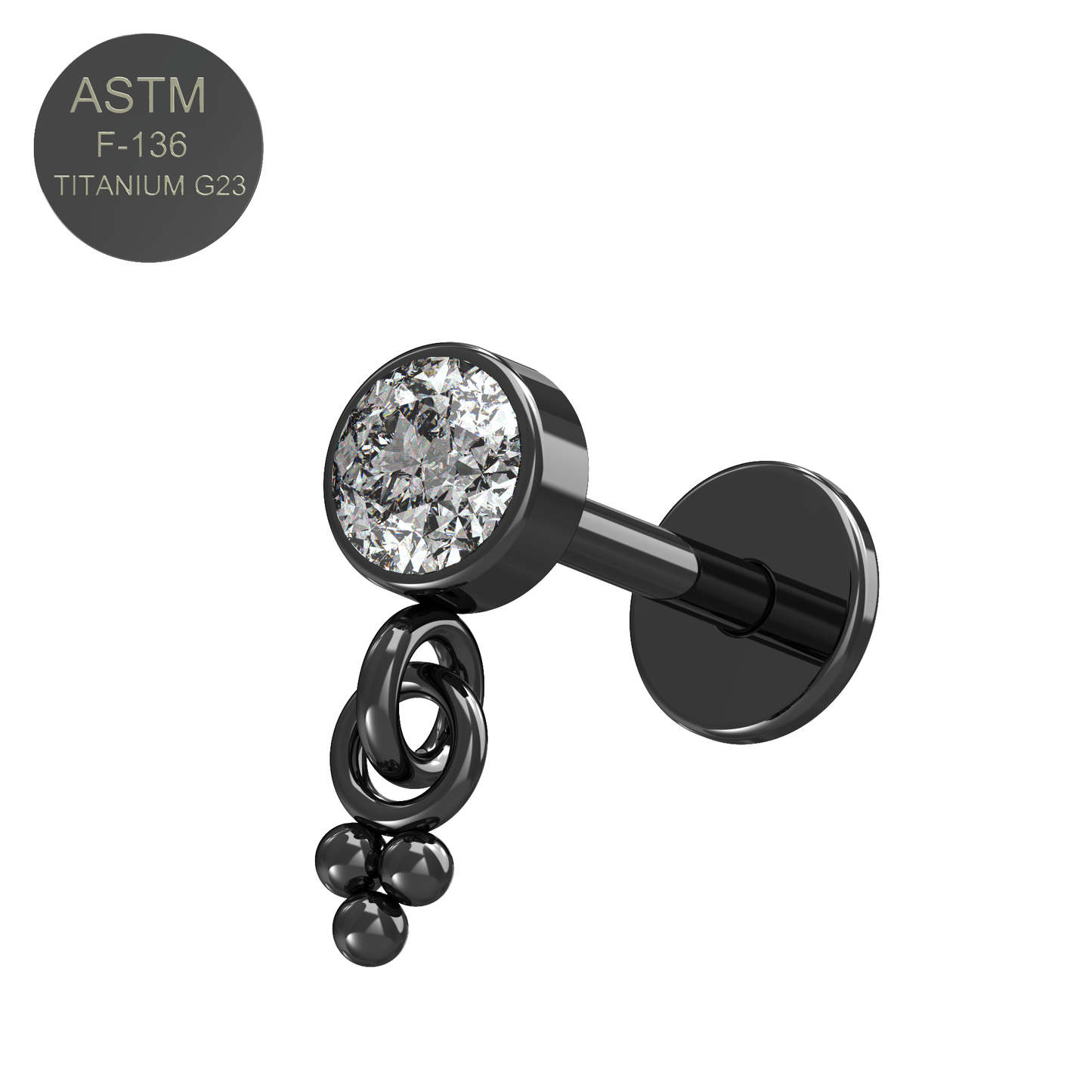 G23 Titanium CZ Jewelled Dangling Push-fit Flat Back - Monster Piercing