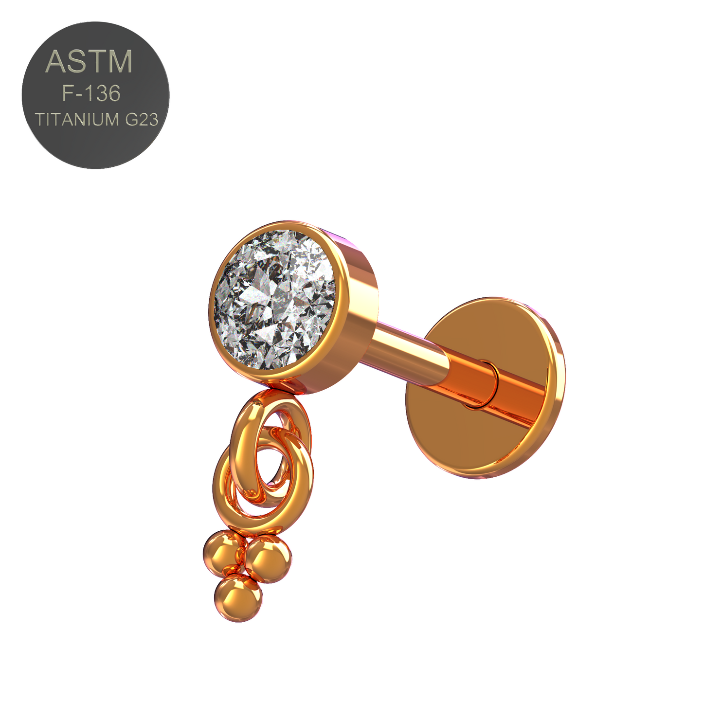 G23 Titanium CZ Jewelled Dangling Push-fit Flat Back - Monster Piercing