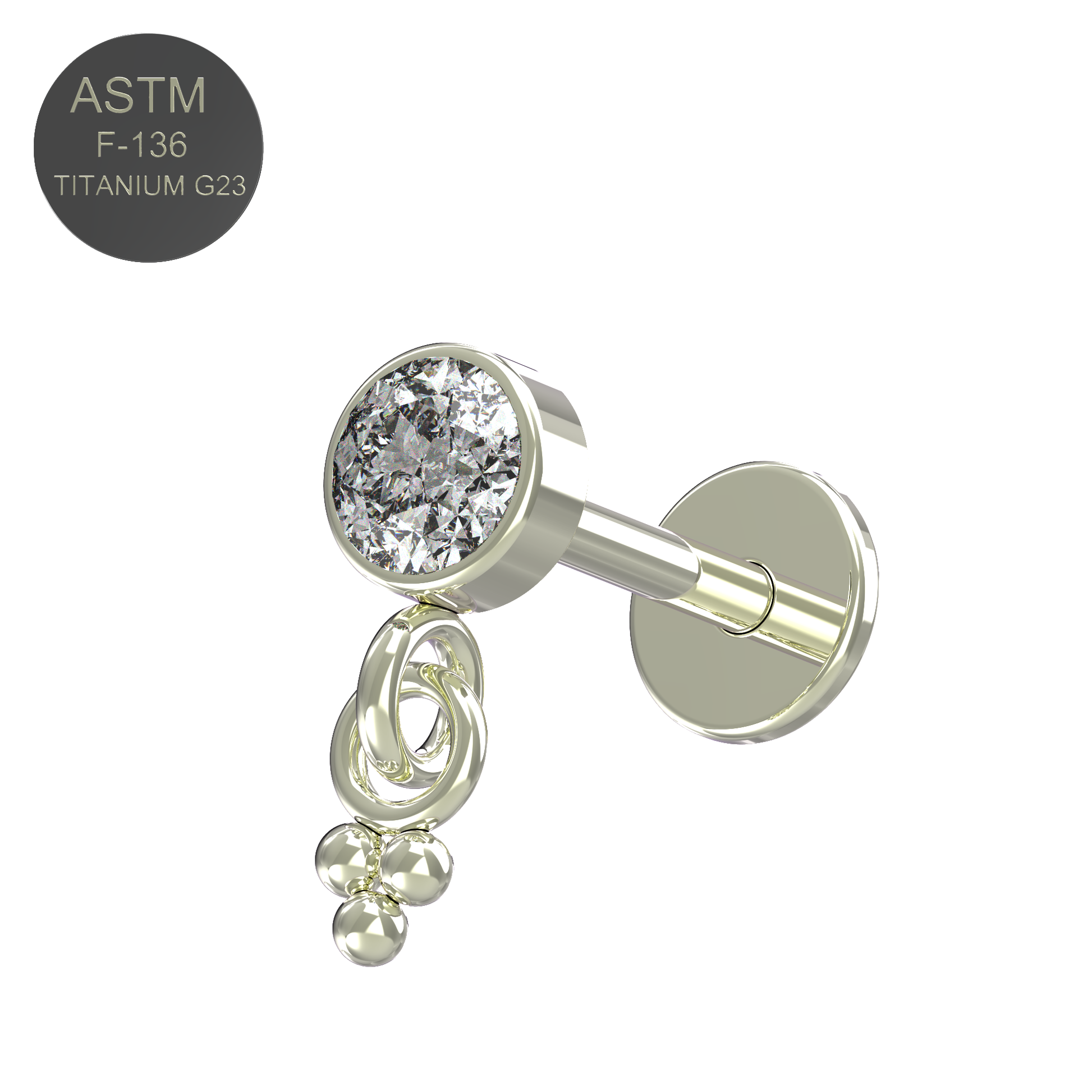 G23 Titanium CZ Jewelled Dangling Push-fit Flat Back - Monster Piercing
