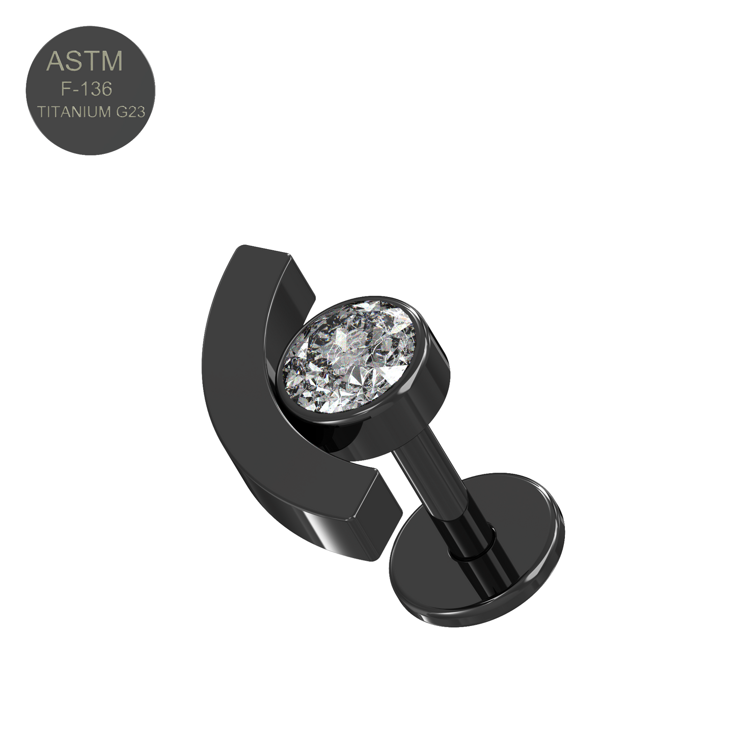 G23 Titanium Round CZ Jewelled Push-Fit Flatback Stud