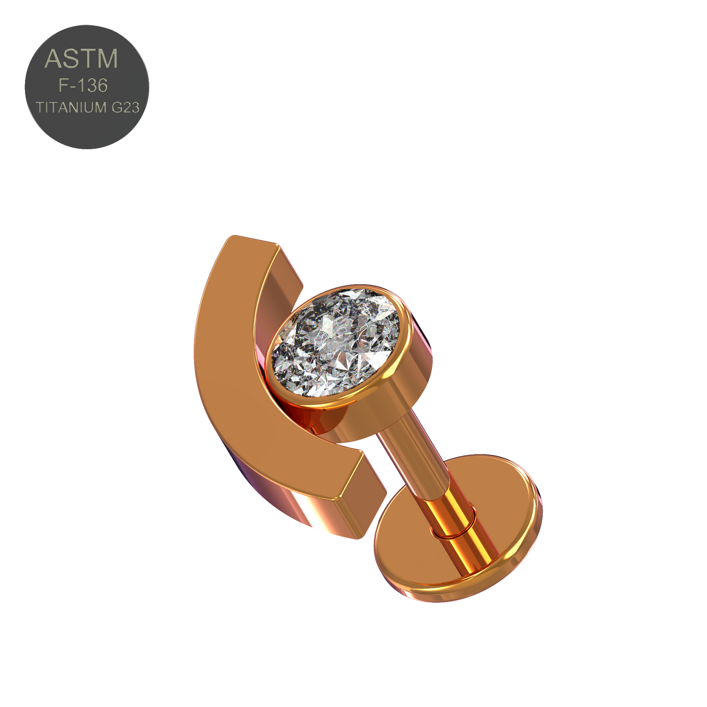 G23 Titanium Round CZ Jewelled Push-Fit Flatback Stud