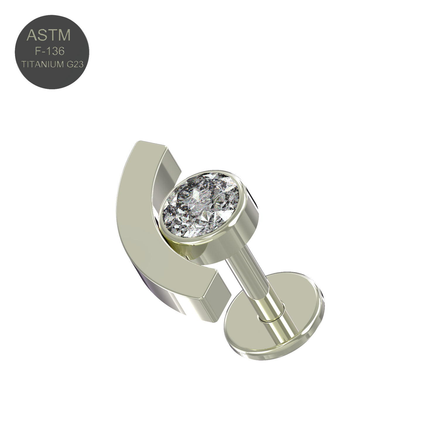 G23 Titanium Round CZ Jewelled Push-Fit Flatback Stud