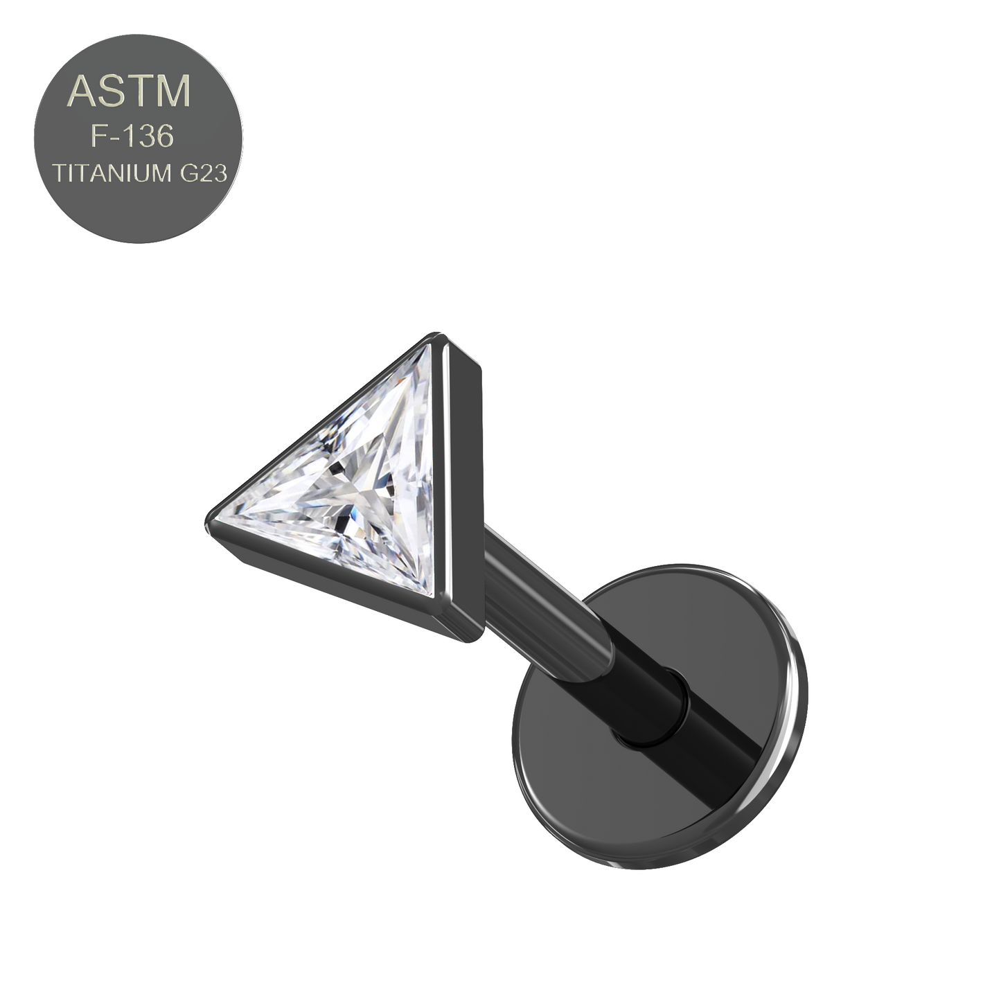 G23 Titanium Triangle Cubic Zirconia Jewelled Push-Fit Flat Back - Monster Piercing