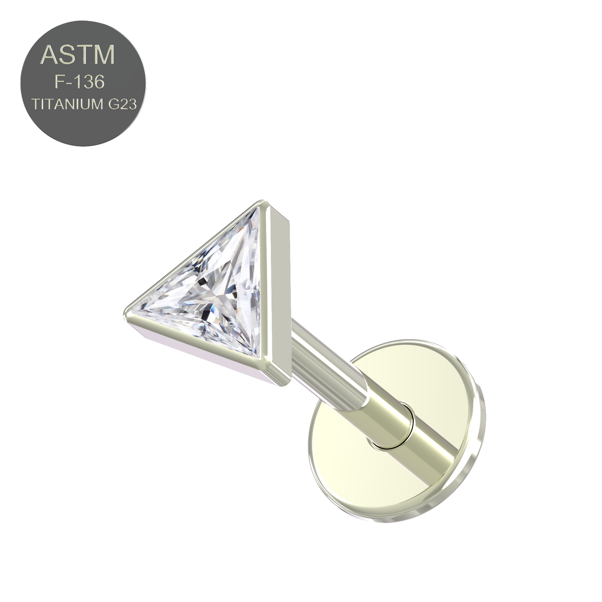 G23 Titanium Triangle Cubic Zirconia Jewelled Push-Fit Flat Back - Monster Piercing