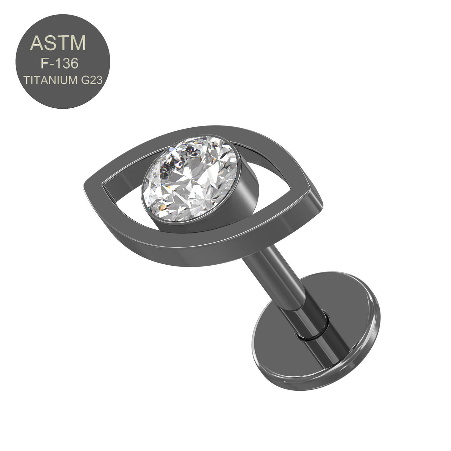 G23 Titanium CZ Jewelled Evil Eye Push-Fit Flatback Stud - Monster Piercing