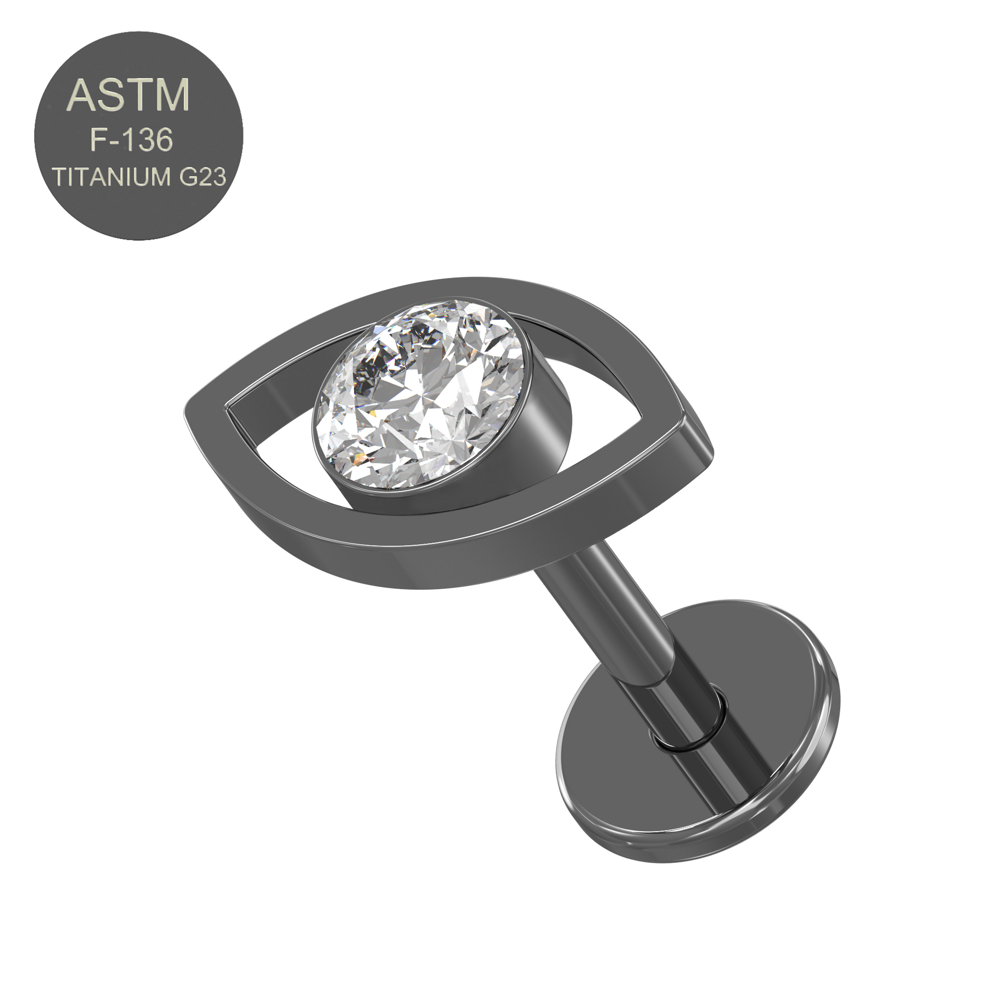 G23 Titanium CZ Jewelled Evil Eye Push-Fit Flatback Stud - Monster Piercing