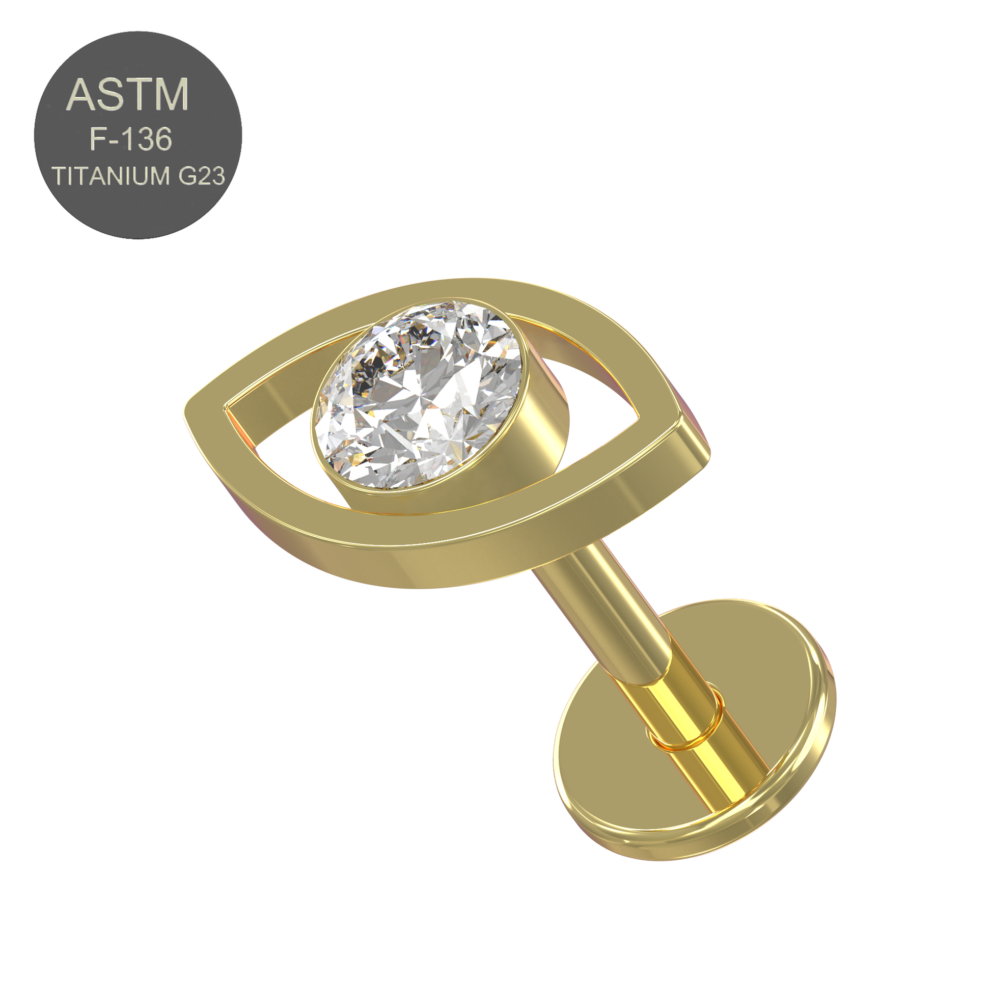 G23 Titanium CZ Jewelled Evil Eye Push-Fit Flatback Stud - Monster Piercing