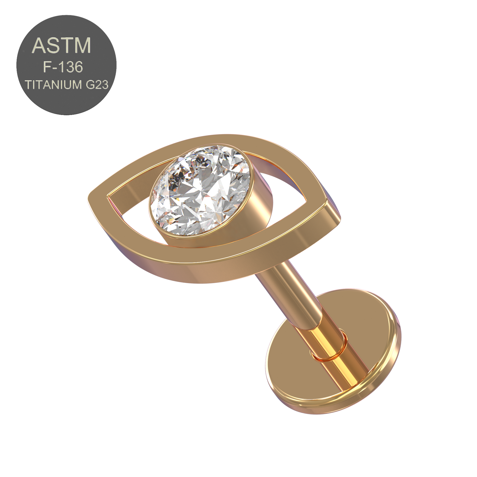 G23 Titanium CZ Jewelled Evil Eye Push-Fit Flatback Stud - Monster Piercing