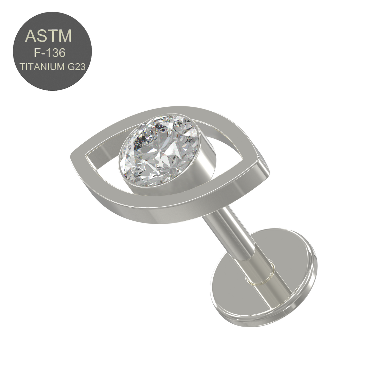 G23 Titanium CZ Jewelled Evil Eye Push-Fit Flatback Stud - Monster Piercing