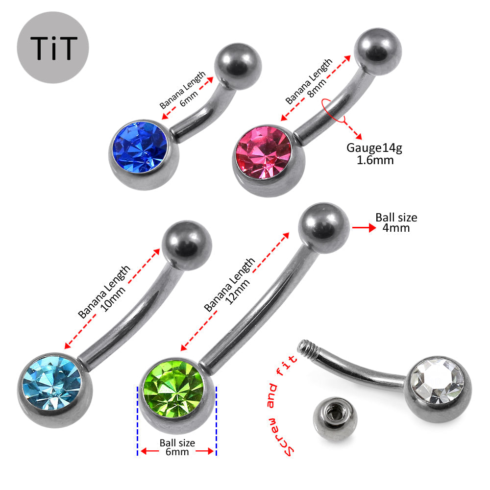 G23 Titanium Single Jewelled  Belly Banana Ring - Monster Piercing