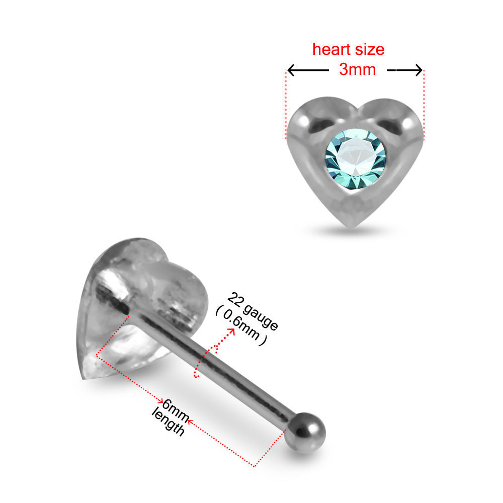 925 Sterling Silver 5pcs Jewelled Heart Nose Bone Set - Monster Piercing