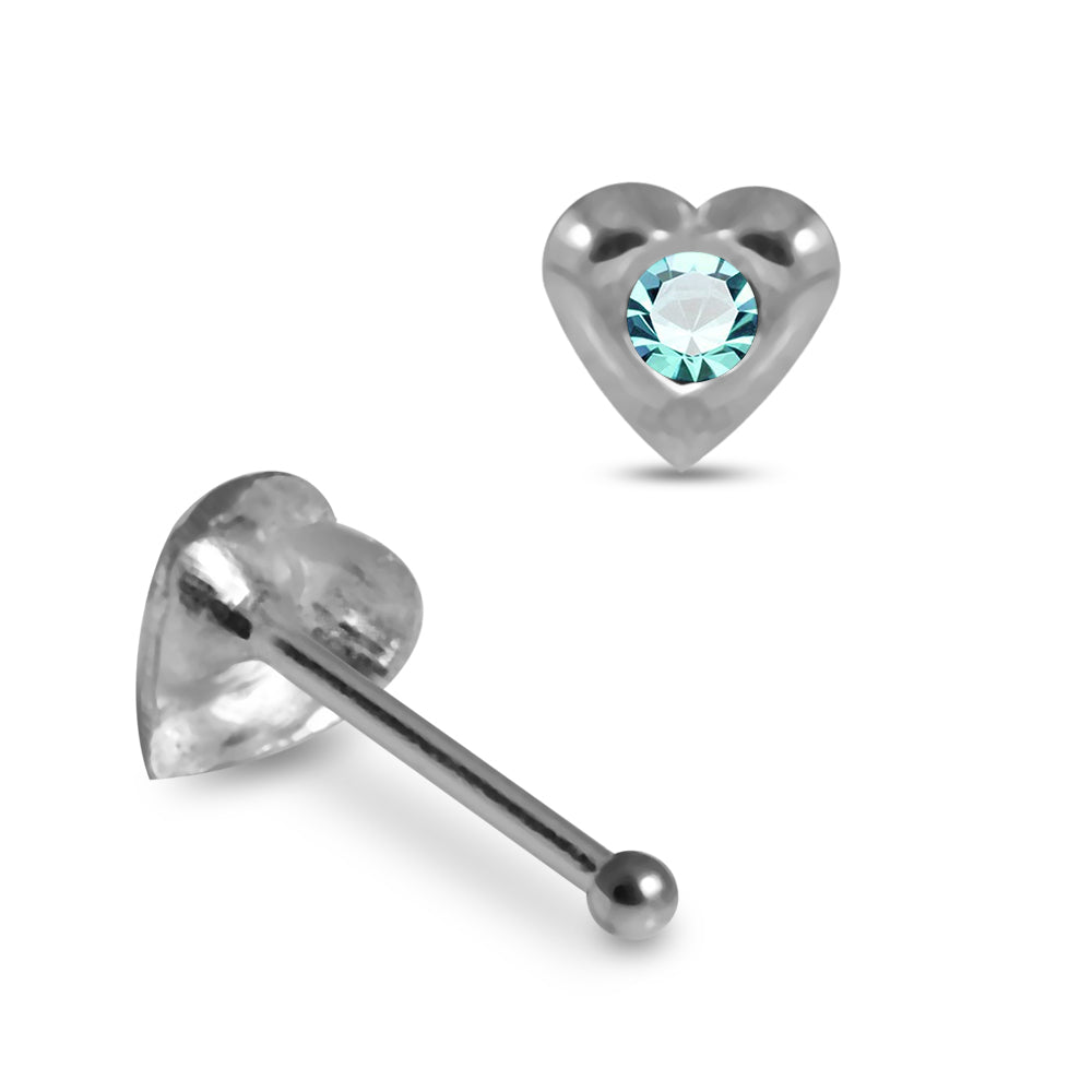 925 Sterling Silver 5pcs Jewelled Heart Nose Bone Set - Monster Piercing
