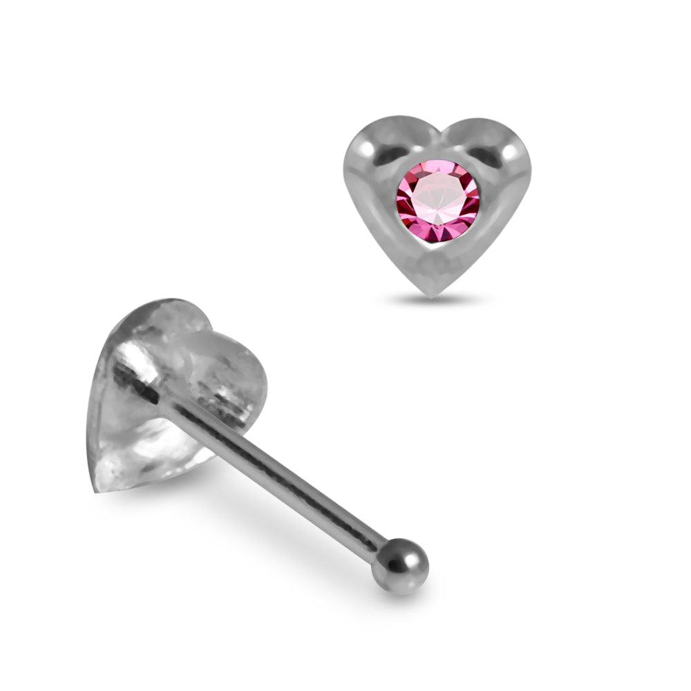 925 Sterling Silver 5pcs Jewelled Heart Nose Bone Set - Monster Piercing