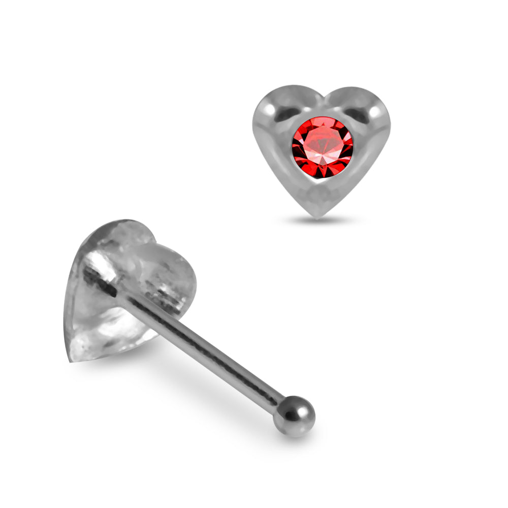 925 Sterling Silver 5pcs Jewelled Heart Nose Bone Set - Monster Piercing