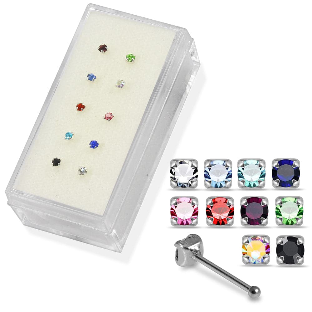 925 Sterling Silver 10pcs CZ Nose Bone Box - Monster Piercing