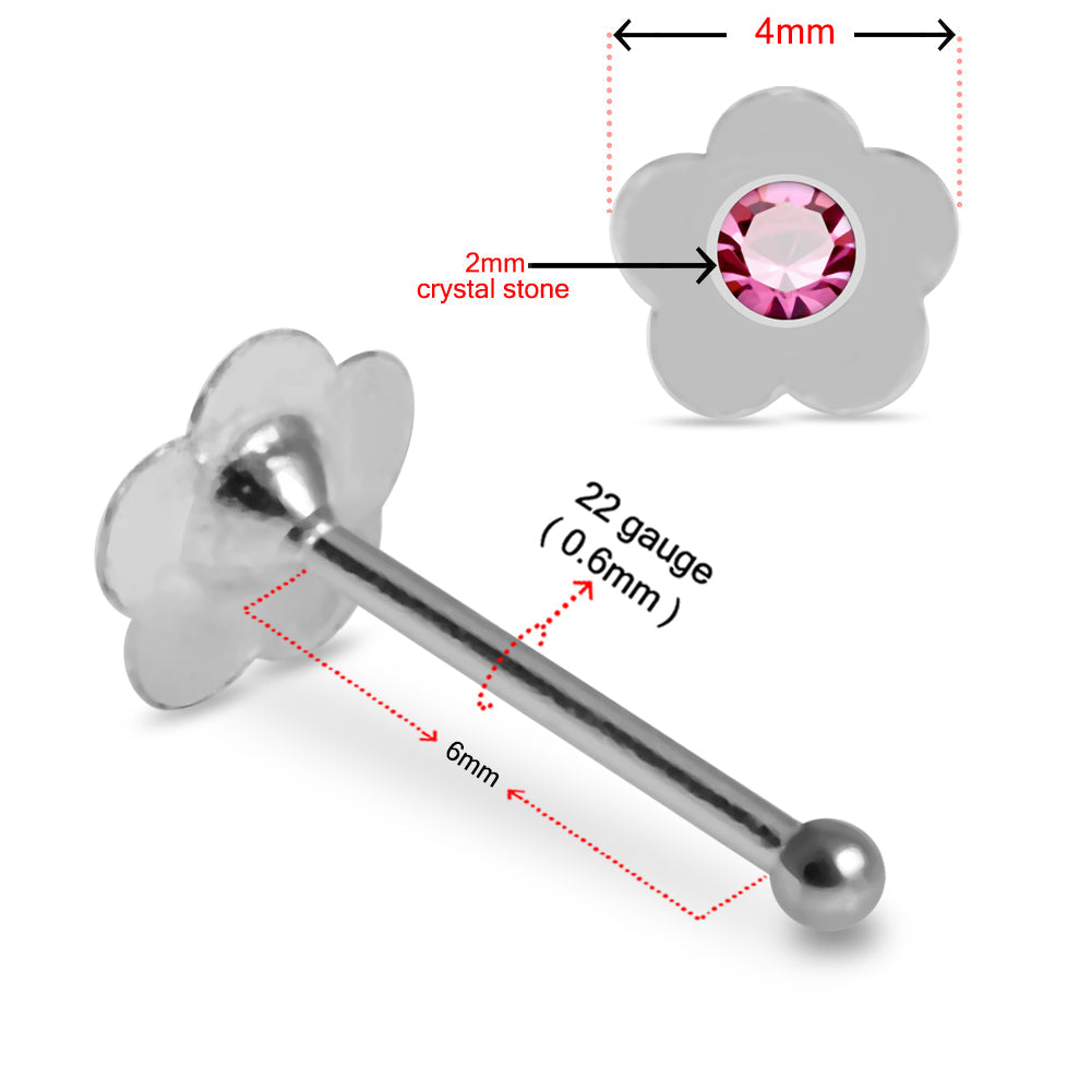 925 Sterling Silver 10pcs Jewelled Flower Nose Bone Box - Monster Piercing