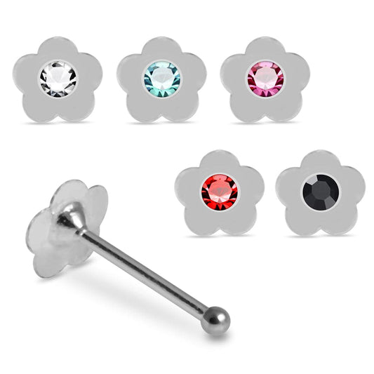 925 Sterling Silver 5pcs Jewelled Flower Nose Bone Box - Monster Piercing