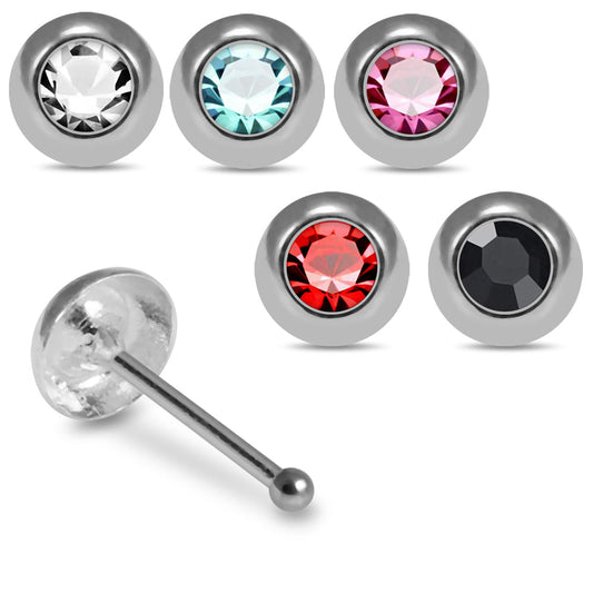 Set of 5pcs 925 Sterling Silver Jewelled Round CZ Nose Bone Set - Monster Piercing