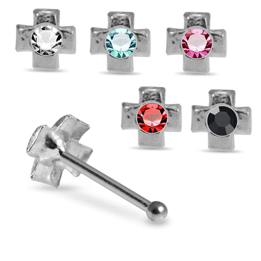 925 Sterling Silver 5pcs Jewelled Cross Nose Bone Box - Monster Piercing